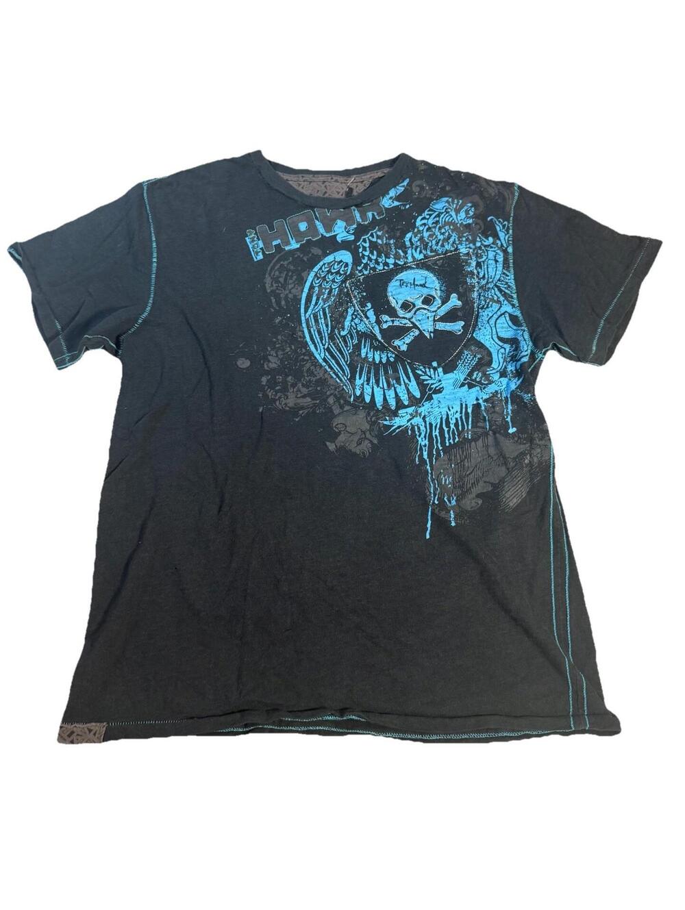 VTG Y2K Tony Hawk Skeleton Eagle Skate Y2K Emo Grunge T-Shirt Black Mens Small